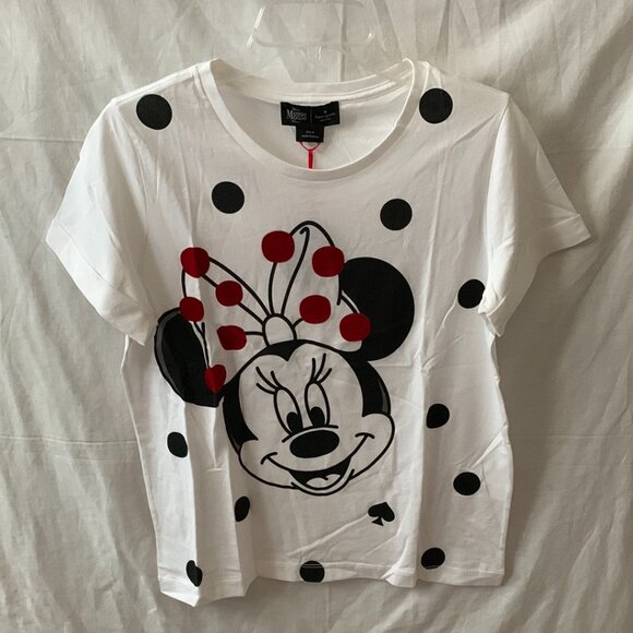 KATE SPADE X DISNEY Minnie Mouse Polka Dot T-Shirt in Fresh White Sz MEDIUM - Picture 1 of 4